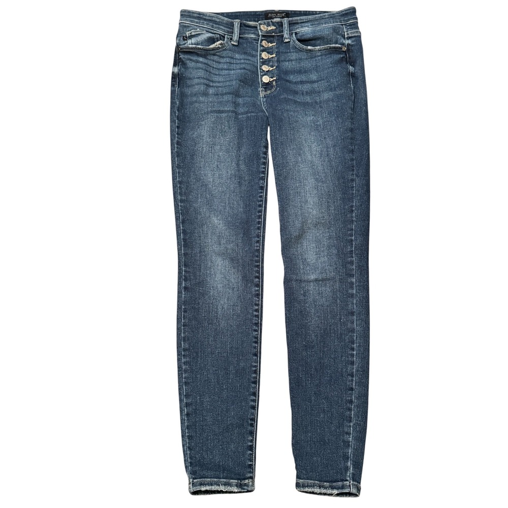 Judy Blue Women Dark Wash High Rise Button Fly Skinny Distressed Jeans Size 7/28